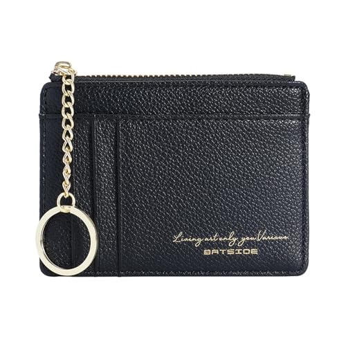 Sugeru®Portemonnaie Damen Mini,Kleine PU Leder Geldbörse Damen mit Reißverschluss,viele Fächer,Schlüsselanhänger,Zipper Portmonee Damen mit 8Kartenfächern,Schmal Minimalistischer Kartenetui (Schwarz) von Sugeru