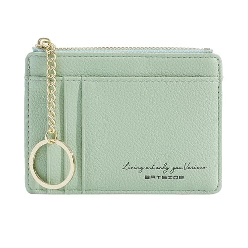 Sugeru Portemonnaie Damen Mini,Kleine PU Leder Geldbörse Damen mit Reißverschluss,viele Fächer,Schlüsselanhänger,Zipper Portmonee Damen mit 8Kartenfächern,Schmal Minimalistischer Kartenetui (Grün) von Sugeru