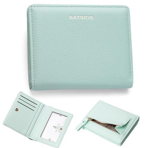 Sugeru Portemonnaie Kleines Mini Kurzer Damen aus Weichem PU Leder mit Schnappverschluss | Geldbörse Damen Viele Fächer,Kreditkartenetui,Ausweisfenster,Münzfach Zipper,Geldbeutel Kurzformat (Grün) von Sugeru