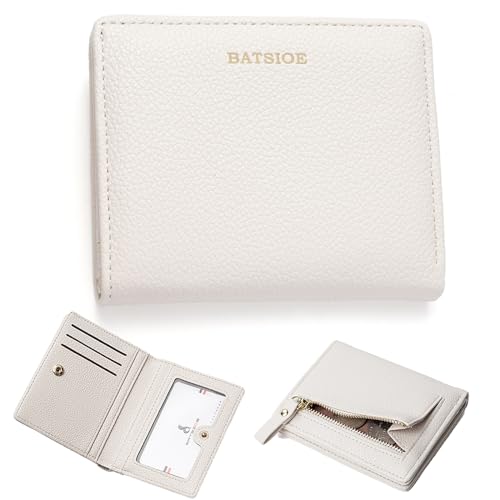 Sugeru Portemonnaie Kleines Mini Kurzer Damen aus Weichem PU Leder mit Schnappverschluss | Geldbörse Damen Viele Fächer,Kreditkartenetui,Ausweisfenster,Münzfach Zipper,Geldbeutel Kurzformat (Weiß) von Sugeru