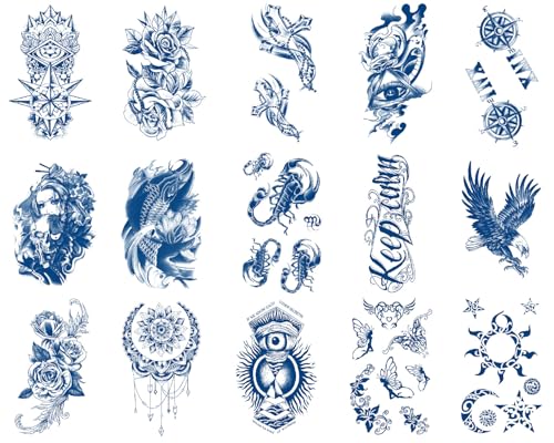 Sugeru 15 Blatt Super Nachhaltig Temporäres Tattoo, 2 Wochen - das Original | wasserfest+vegan+Neue-Tech | Fake Tattoo Aufkleber | Tattoos erwachsene kinder - natürliche & ungiftige (C12) von Sugeru