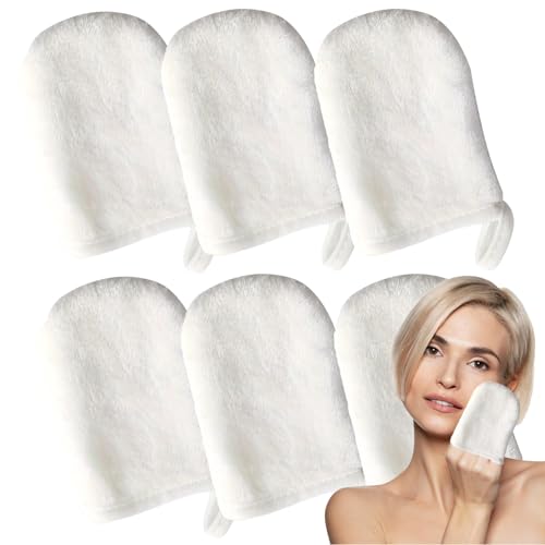 Sugeru 6pcs Flanell-Handschuhe zum Abschminken,Waschbare Wiederverwendbar Abschminktücher,Sanft,Weich und Hautfreundlich Abschminkpads,Porentiefe Reinigung nur mit Wasser Make-Up Entferner Tuch (Weiß) von Sugeru