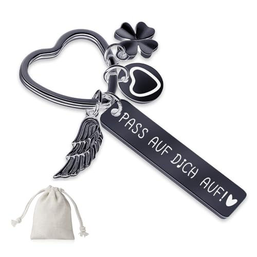 Sugeru Herz Schlüsselanhänger | Pass auf dich auf ! | schutzengel schlüsselanhänger auto personalisiert | geschenke für Führerschein Geburtstag (Schwarz-Pass auf Dich Auf!) von Sugeru