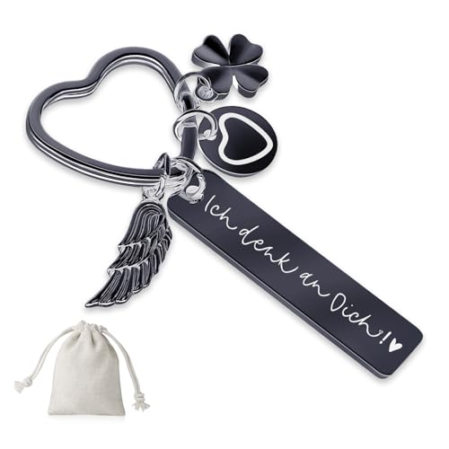 Sugeru Herz Schlüsselanhänger | schutzengel schlüsselanhänger auto personalisiert | geschenke für Führerschein Geburtstag Weihnachten Frauen Freundin Mama Tochter (Schwarz-Ich denk an dich!) von Sugeru