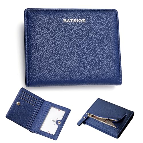 Sugeru Portemonnaie Kleines Mini Kurzer Damen aus Weichem PU Leder mit Schnappverschluss | Geldbörse Damen Viele Fächer,Kreditkartenetui,Ausweisfenster,Münzfach Zipper,Geldbeutel Kurzformat (Marine) von Sugeru