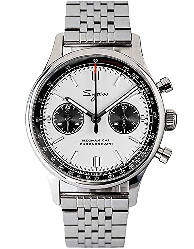 40 mm Stahl Panda Chrono Möwe ST1901 Uhrwerk Saphirglas Chronograph Herrenuhr 1963 SUPANK003GN, silber, Armband von Sugess