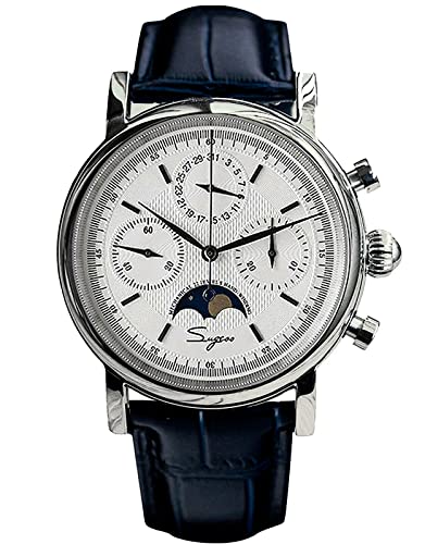 Sugess Gold Swan Neck SU1908SBEX MoonPhase Master Seagull ST1908 Movement Saphirglas Herren Chronograph Mechanische Uhr 1963, weiß, 40 mm, Armband Sugess Gold Swan Neck SU1908SBEX MoonPhase Master Seagull ST1908 Movement Saphirglas Herren Chronograph Mechanische Uhr 1963, weiß, 40 mm, Armband von Sugess