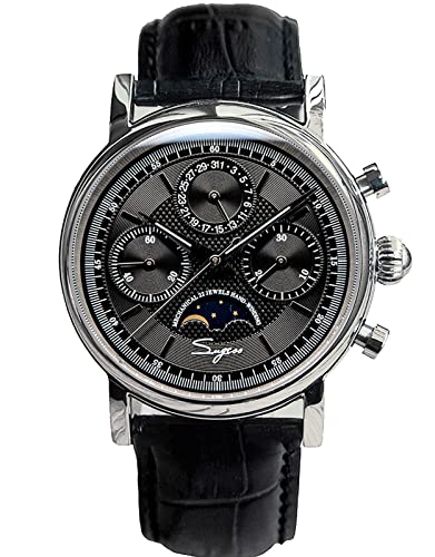 Sugess SU1908SZ MoonPhase Master Seagull ST1908 Uhrwerk Saphir Kristall Herren Chronograph Mechanische Armbanduhr 1963, Schwarz , 40 mm, Riemen von Sugess