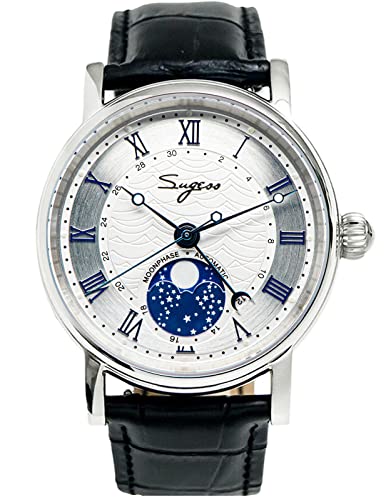 Sugess SU2108SZ MoonPhase Master Seagull ST2108 Uhrwerk Saphir Kristall Herren Automatik Mechanische Armbanduhr 1963, silber, 40 mm, Riemen von Sugess