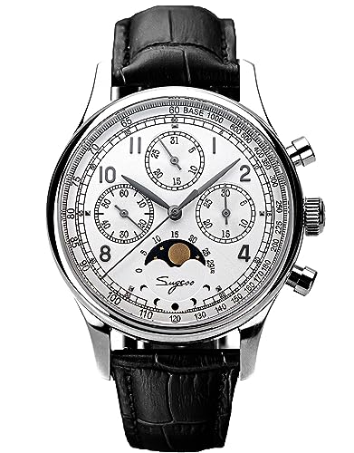 S389-2.01 MoonPhase Master Gold Schwanenhals Version Möwe ST1908 Uhrwerk Saphirglas Herren Chronograph Mechanische Herrenuhr 1963, weiß, Armband von Sugess