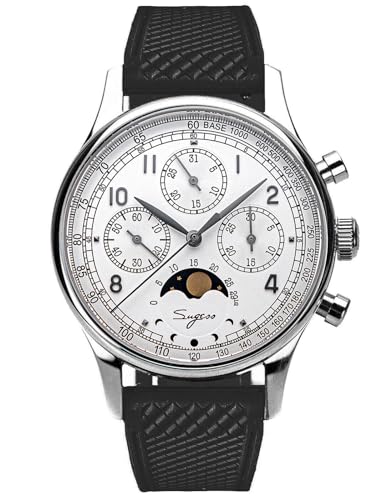 S389-2.01.FK MoonPhase Master Gold Schwanenhals Version Möwe ST1908 Uhrwerk Saphirglas Herren Chronograph Mechanische Herrenuhr 1963 Silber, Silber, Armband von Sugess