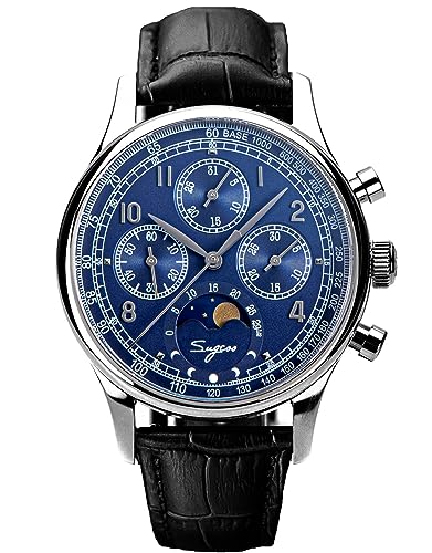 S389-2.03 MoonPhase Master Gold Schwanenhals Version Möwe ST1908 Uhrwerk Saphirglas Herren Chronograph Mechanische Herrenuhr 1963, silber, Armband von Sugess