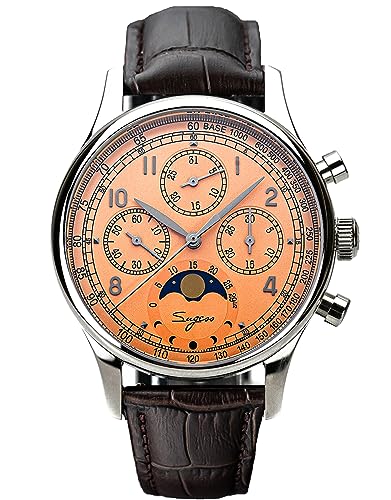 S389-2.04 MoonPhase Master Gold Schwanenhals Version Möwe ST1908 Uhrwerk Saphirglas Herren Chronograph Mechanische Herrenuhr 1963, weiß, Armband von Sugess