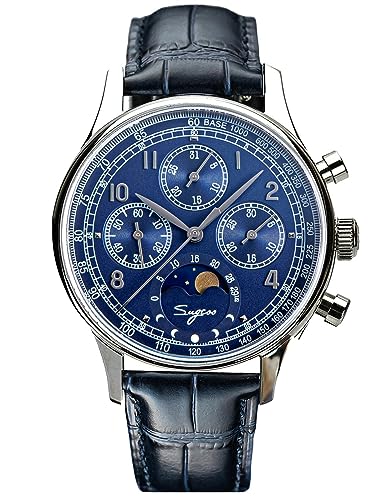 S389-2.05 MoonPhase Master Gold Swan Neck Version Seagull ST1908 Uhrwerk Saphirglas Mechanische Chronograph Herren Uhr 1963, silber, silber von Sugess