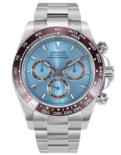 Sugess S418-2.006.S Chrono Racing Herrenuhr Chronograph mit Keramik-Lünette 41 Rubin Silber, Silber von Sugess