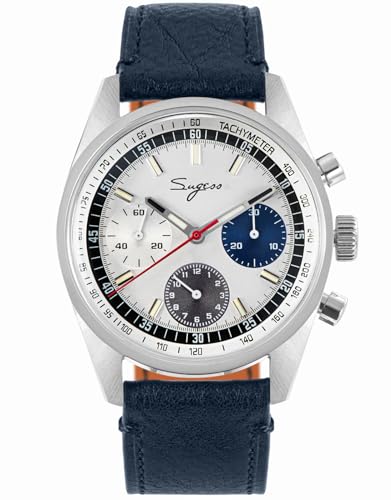 Sugess S442.02.LE Chrono Heritage Fashion Mechanische Herrenuhr Leder Möwe 1963 Silber Armband, silber, strap von Sugess