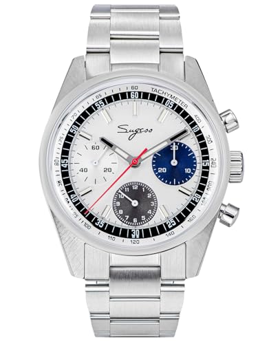 Sugess S442.02.S Chrono Heritage Fashion Herren mechanische Uhr Stahl Möwe 1963 Silber, silber, Armband von Sugess