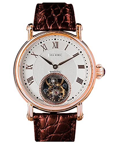 SE8000GW Seakors Tourbillon Seagull ST8000 Uhrwerk Saphir Kristall Mechanische Rose Gold Armbanduhr 1963 von Sugess