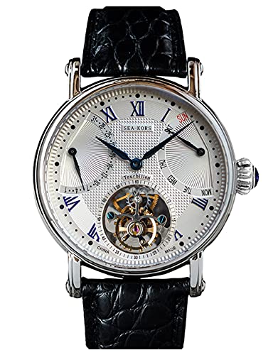 SE8004SBE Seakors Tourbillon Seagull ST8004 Uhrwerk Saphirglas Herren Mechanische Uhr 1963, Armband von Sugess