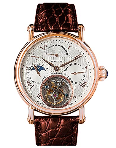 SE8007GW Seakors Tourbillon Seagull ST8007 Uhrwerk Saphirglas Herren Mechanische Uhr 1963, Armband von Sugess