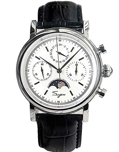 SU1908SW MoonPhase Master Seagull ST1908 Uhrwerk Saphirglas Herren Chronograph Mechanische Uhr 1963, weiß, 40 mm, Armband von Sugess