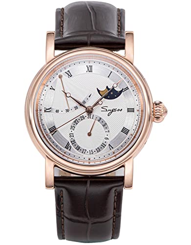 SU2153GW MoonPhase Master Seagull ST2108 Uhrwerk Saphirglas Herren Automatik Mechanische Uhr 1963, Rosegold, Armband von Sugess