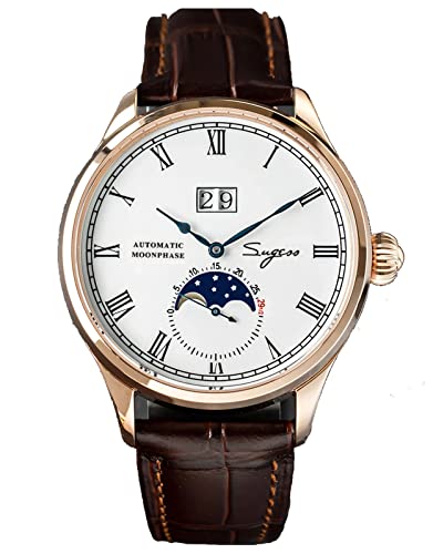Sugess SU2528GW MoonPhase Master Seagull ST2528 Uhrwerk Saphirglas Herren Automatik Mechanische Uhr 1963, Rosegold, 41 mm, Armband von Sugess