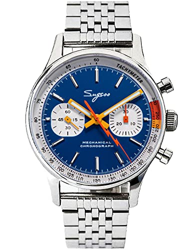Sugess SUCHP007S 40 mm Gold SWAN Neck Chronograph Pliot Chrono Möwe ST1901 Uhrwerk Saphirglas Herrenuhr 1963, blau, Armband von Sugess