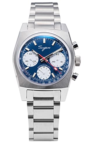 SUGESS Seagull ST1902 Panda 37 mm blau-weißer Chronograph gewölbter Saphir-Lume 1963 Armband BNIB, blau, Armband von Sugess