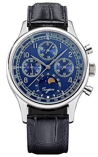 SUGESS Seagull ST1908 40 mm Blue Moon Phase Date Chronograph Saphir 1963 BNIB, blau von Sugess