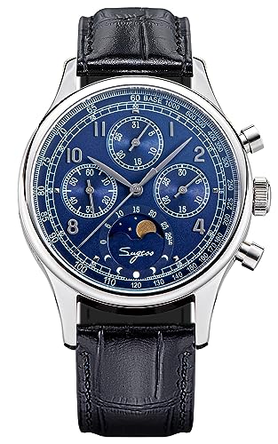 SUGESS Seagull ST1908 Chronograph, Mondphase, Datum, Saphir, 40 mm, Blau, blau, Modern von Sugess
