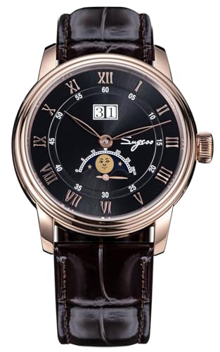 SUGESS Seagull ST2528 Automatische Mondphase Saphir Display Schwarz Roségold 1963 BNIB, Schwarz , Modern von Sugess