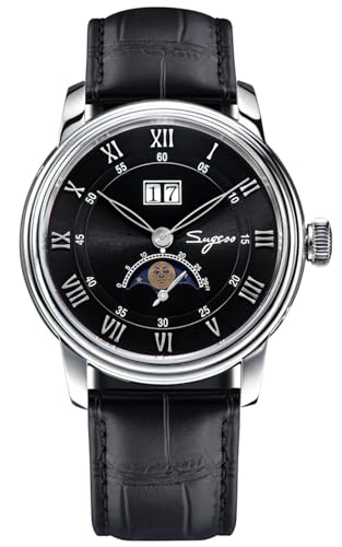 SUGESS Seagull ST2528 Automatische Mondphase Saphir Display Schwarz Silber 1963 BNIB, Schwarz , Modern von Sugess