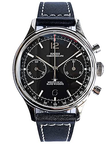 SUPAN003SN V2 Zifferblatt Gold Schwanenhals Möwe ST1901 Uhrwerk Saphirglas Herren Panda Chronograph Uhr 1963, champagnerfarben, 38 mm, Armband von Sugess