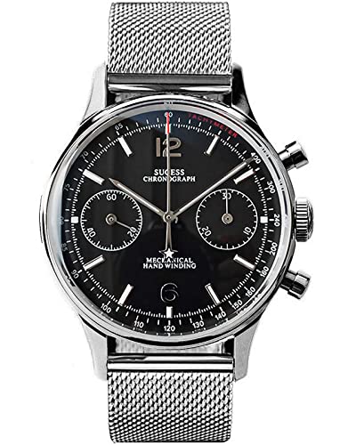 Sugess SUPAN009SN Herren-Armbanduhr V2 Zifferblatt Gold Schwanenhals Seagull ST1901 Uhrwerk Saphir Kristall Panda Chronograph 1963, Schwarz von Sugess