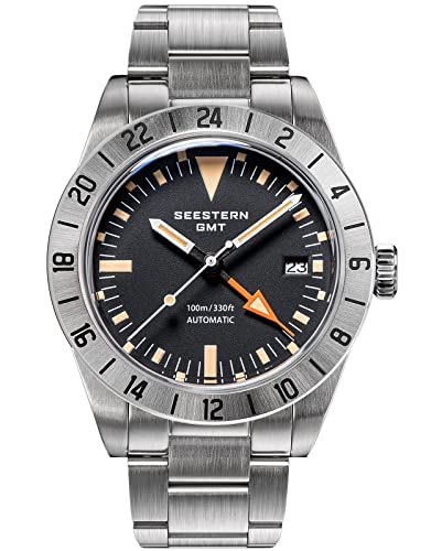 Seestern BB GMT Herren-Armbanduhr S436.01, gewölbt, Saphirglas, 100 m, Silber von Sugess