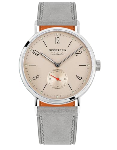 Original 38 mm kleine zweite Möwe ST1701 Uhrwerk mechanische Vintage-Armbanduhr S382.02.G V2, Silber, Armband von Sugess