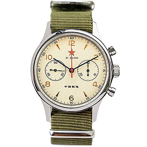 Sugess Chronograph Herrenuhren Edelstahl lässig Mann Saphir Armbanduhren wasserdicht Uhren mit Seagull 1963 ST1901 mechanische Bewegung für Mann Geschenke Pilot Militär(40MM Grün und Schwarz) von Sugess