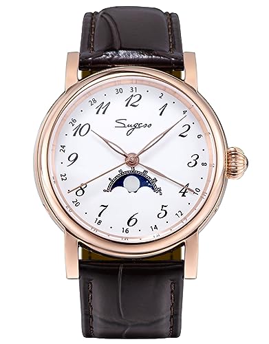 Sugess Emaille MoonPhase Master Automatische mechanische Uhr Möwe 1963 S395.02, Rosegold von Sugess