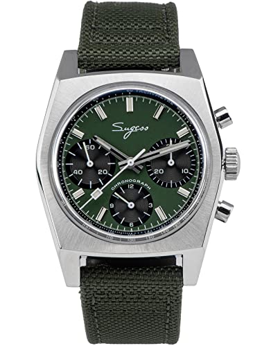 Sugess S419GS Chrono Heritage Herren-Armbanduhr, Nylon, Leder, mechanisch, Möwe 1963, silber von Sugess