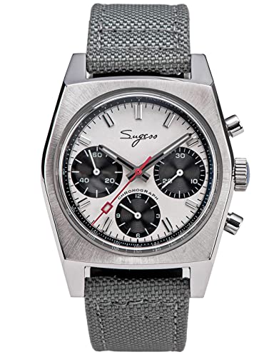 Sugess S419GSP Chrono Heritage Panda Zifferblatt x Nylon Leder mechanische Herrenuhr Möwe 1963, silber von Sugess