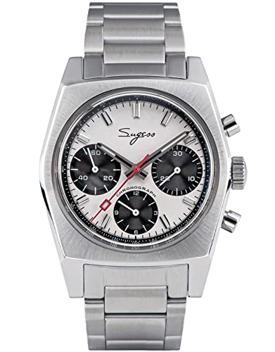 Sugess S419GSPS Chrono Heritage Panda Zifferblatt x 316L Stahl mechanische Herrenuhr Seagull 1963, silber, Armband von Sugess