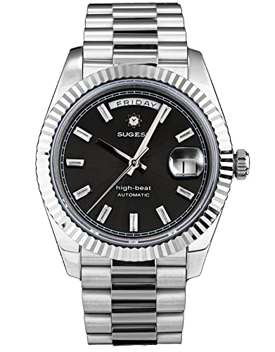 Sugess S433.03 DD Datum und Tag Business Möwe ST2146 Automatische mechanische Herrenuhr, silber, Armband von Sugess