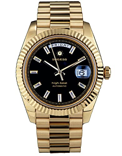 Sugess S433.05 DD Datum und Tag Business Möwe ST2146 Automatische mechanische Herrenuhr, gold, Armband von Sugess