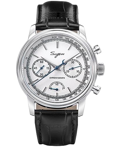 Sugess S438.01 Power Reseve ST1906 Saphir Chrono Mechanische Uhr Seagull 1963, weiß, Riemen… von Sugess