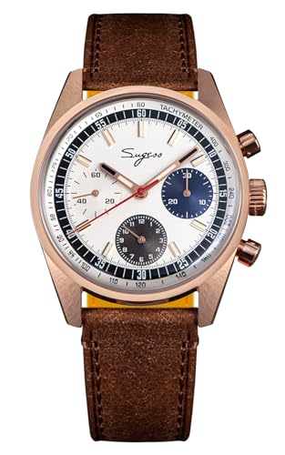 Sugess Seagull ST1902 Panda Chronograph, 38 mm, goldfarben, gewölbter Saphir, 1963 Leder, weiß von Sugess