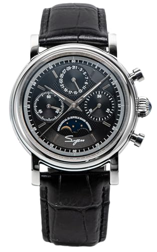 Sugess Seagull ST1908 Chronograph, Mondphase, Datum, 40 mm, Saphirsilber, 1963, BNIB, Schwarz von Sugess