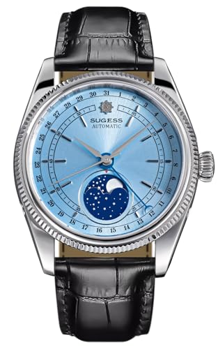 Sugess Seagull ST2108 Blue Automatic Moon Phase Sapphire Display Hi Beat 1963, blau, Armband von Sugess