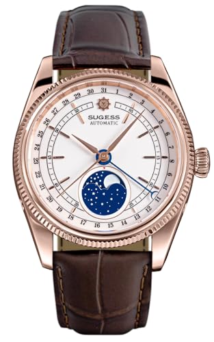 Sugess Seagull ST2108 Roségold Automatik Mondphasen Saphir Display Hi Beat 1963, gold, Armband von Sugess