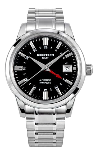 Sugess Seestern GMT, NH34, schwarz, gewölbtes Saphirglas, Ausstellungsgehäuse, Armband und Leder, Schwarz von Sugess